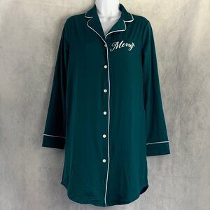 Charter Club Soft Knit Sleepshirt Nightgown, Green Merry Christmas, XS